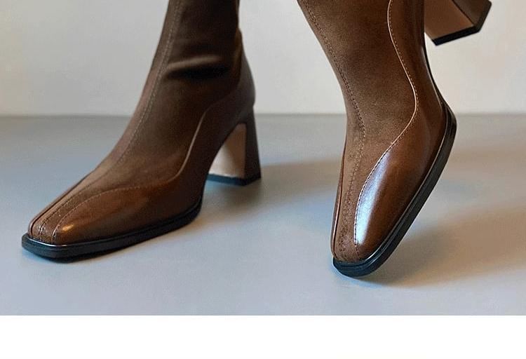 Faux Heel Boots Leather Short Block