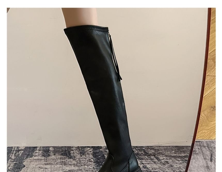 Leather Faux Over-The-Knee Boots Platform