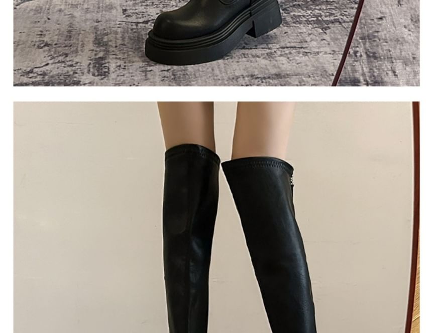 Leather Faux Over-The-Knee Boots Platform