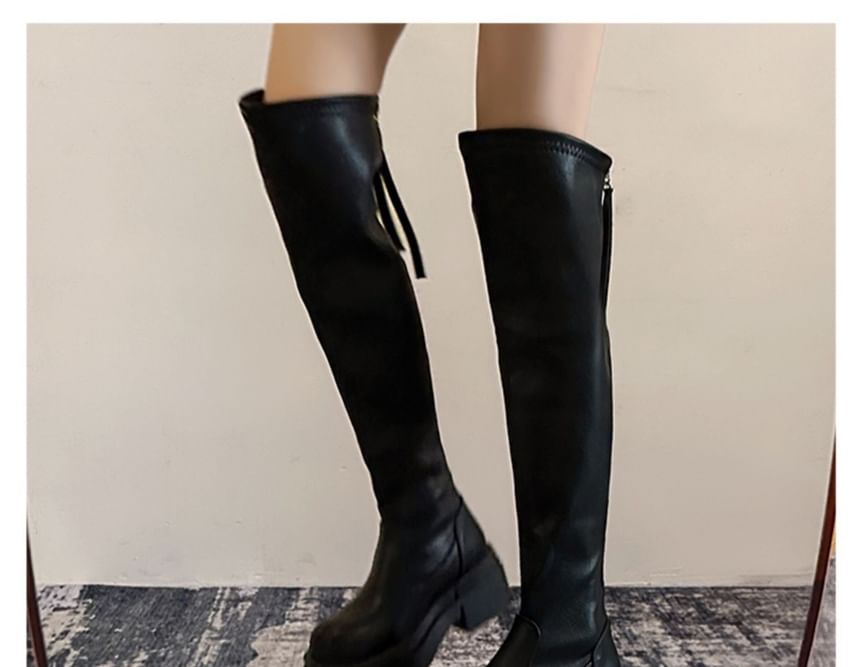 Leather Faux Over-The-Knee Boots Platform