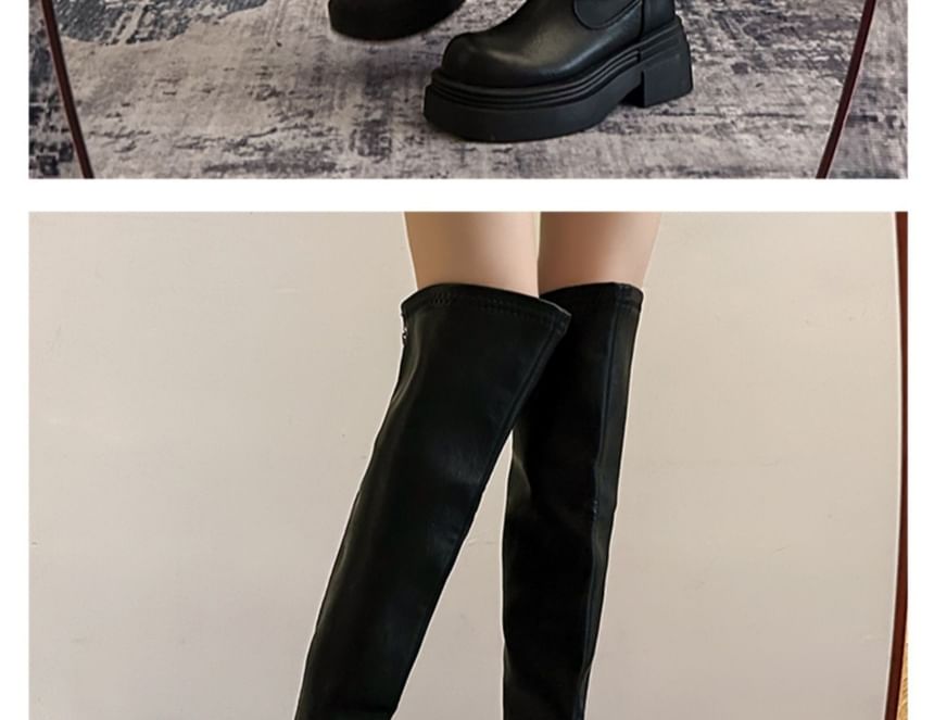 Leather Faux Over-The-Knee Boots Platform