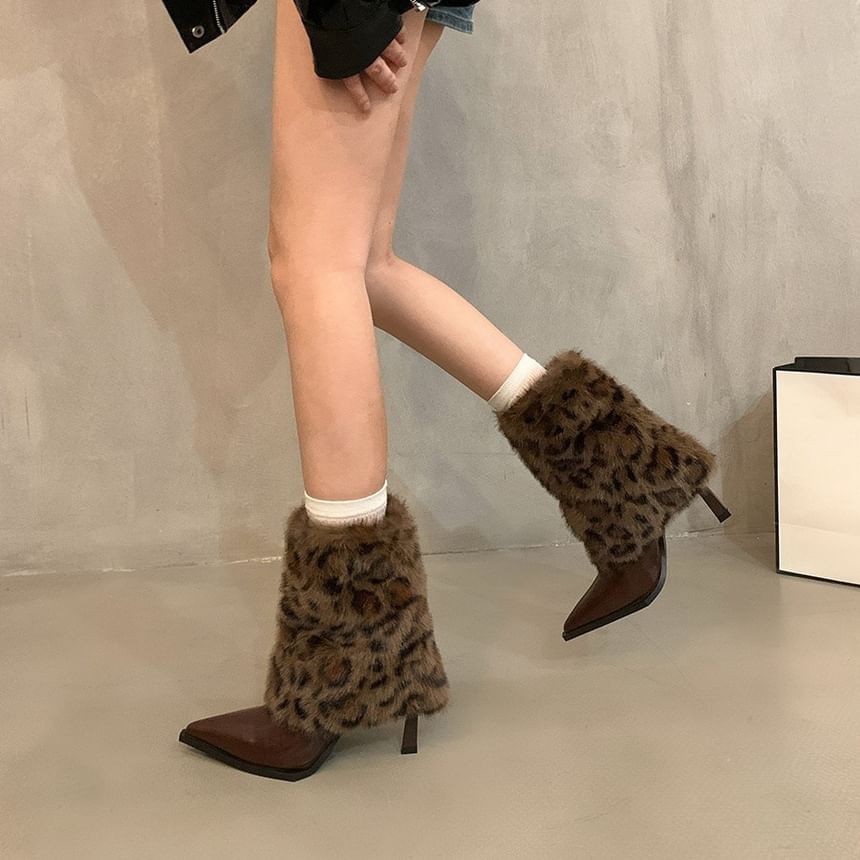 Short Heel High Leopard Pointed Print Boots