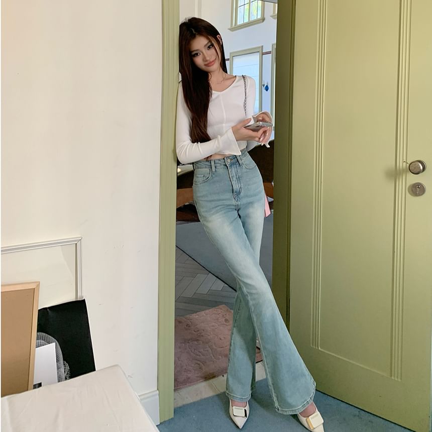 Rise Washed Flared Jeans High