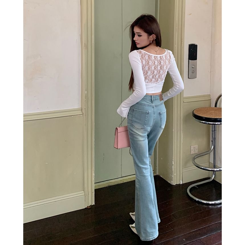 Rise Washed Flared Jeans High