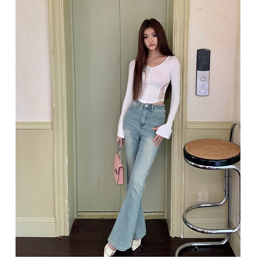 Rise Washed Flared Jeans High
