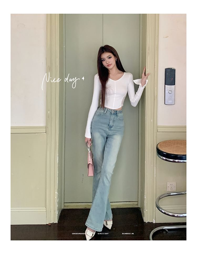 Rise Washed Flared Jeans High