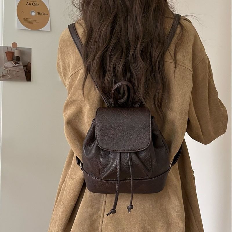 Flap Leather Backpack Faux