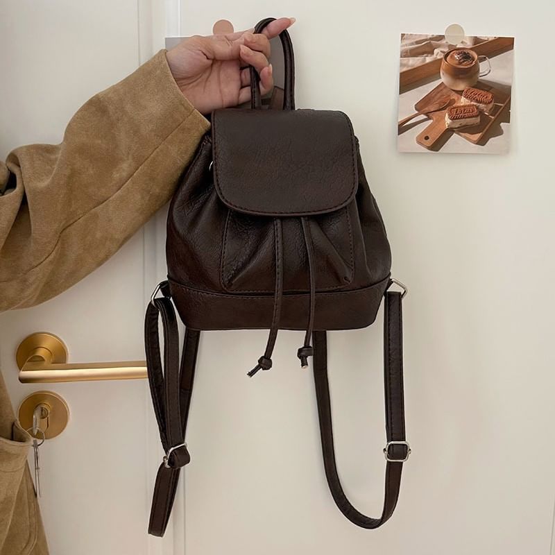 Flap Leather Backpack Faux