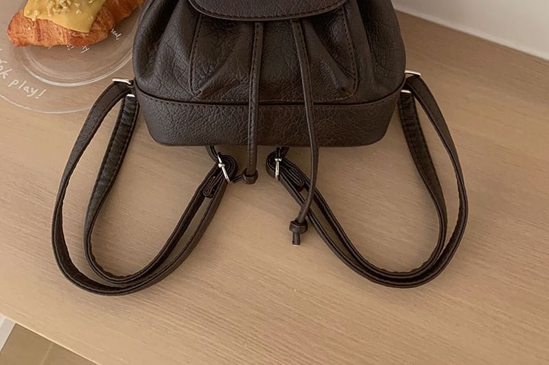 Flap Leather Backpack Faux
