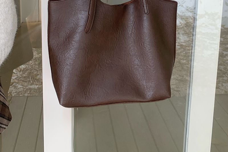 Pouch Bag With Leather Faux Tote