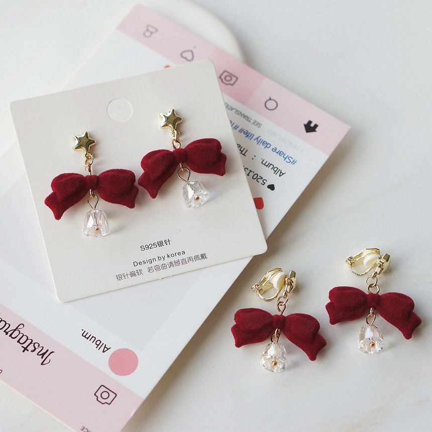 Flocking Dangle Alloy Earring Bow Bell