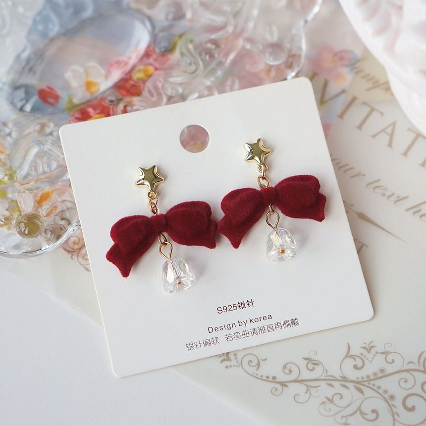 Flocking Dangle Alloy Earring Bow Bell