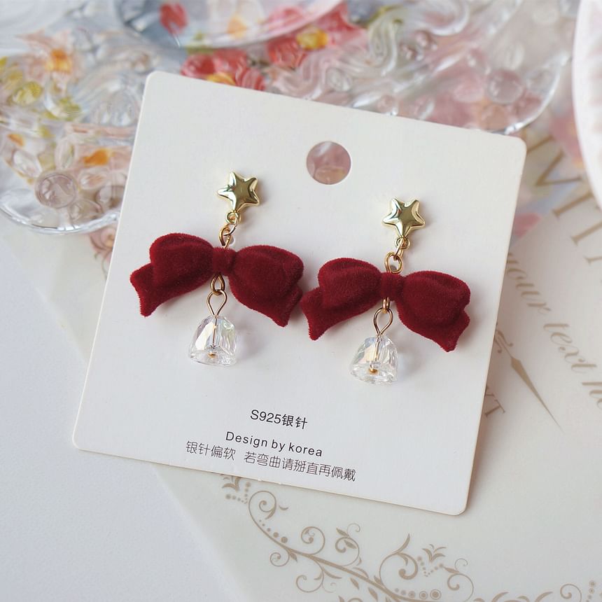 Flocking Dangle Alloy Earring Bow Bell