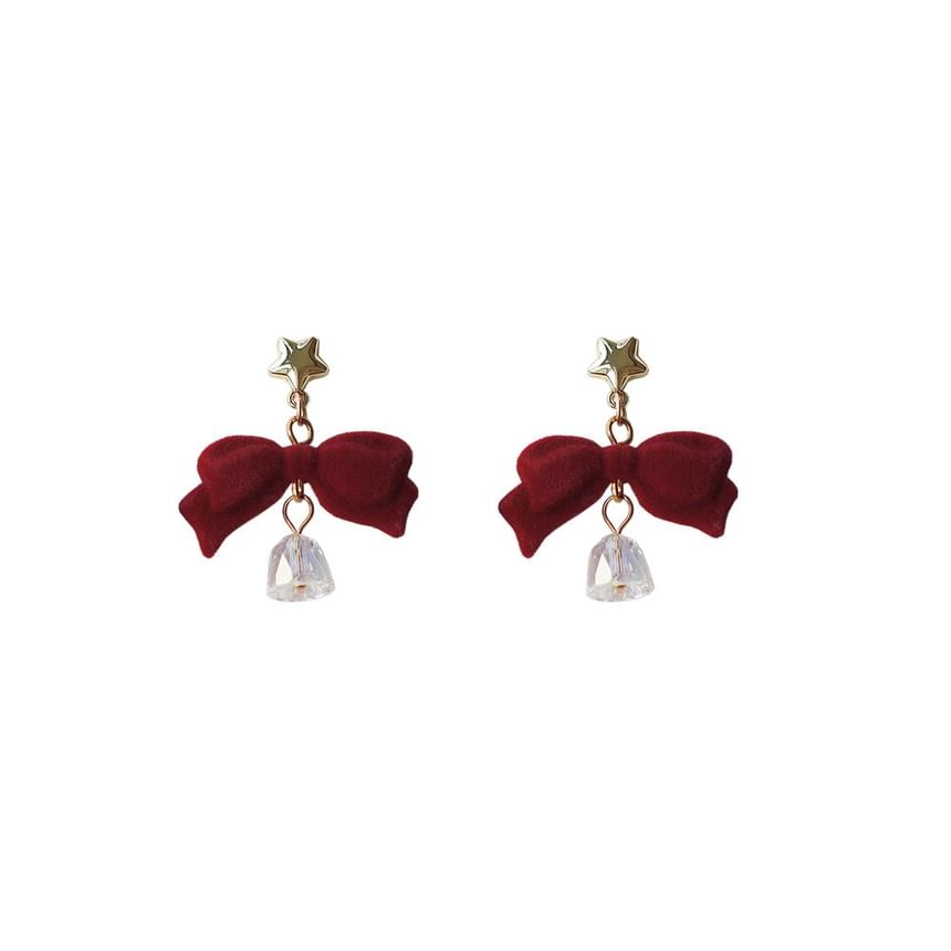 Flocking Dangle Alloy Earring Bow Bell