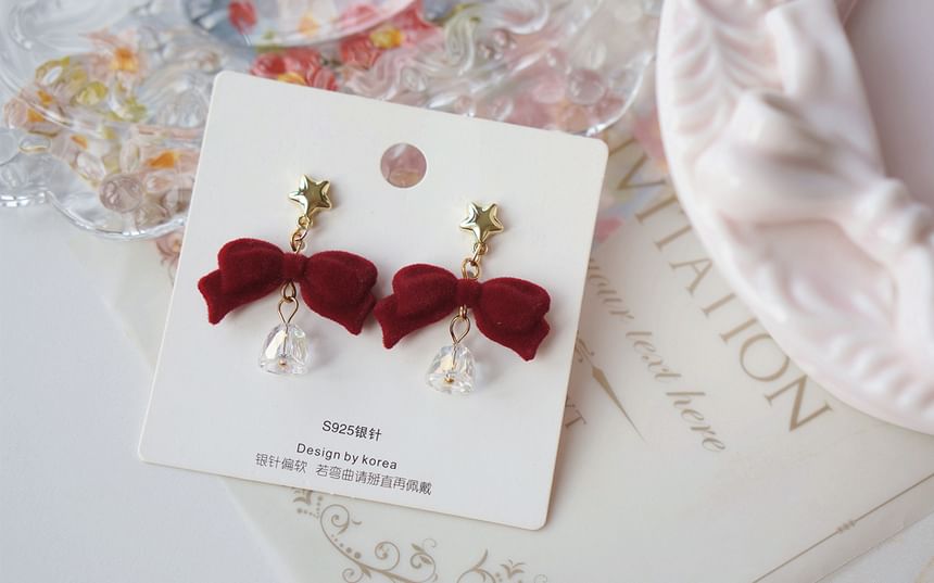 Flocking Dangle Alloy Earring Bow Bell