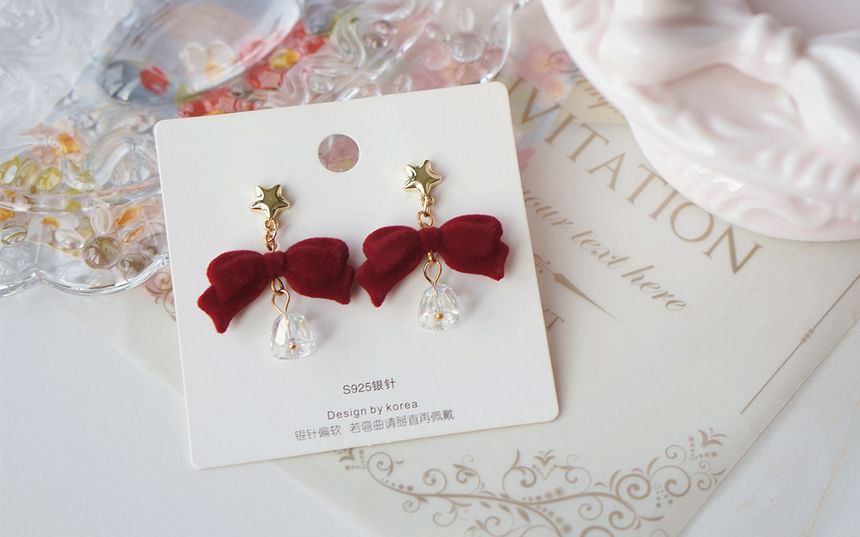 Flocking Dangle Alloy Earring Bow Bell