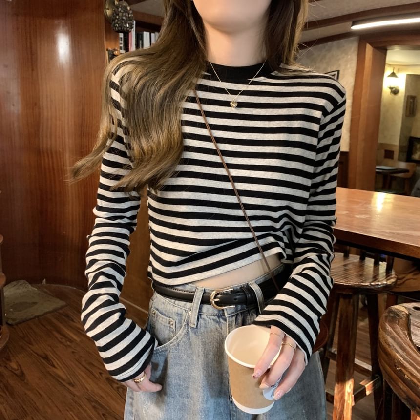 Long-Sleeve Crewneck Striped Tee