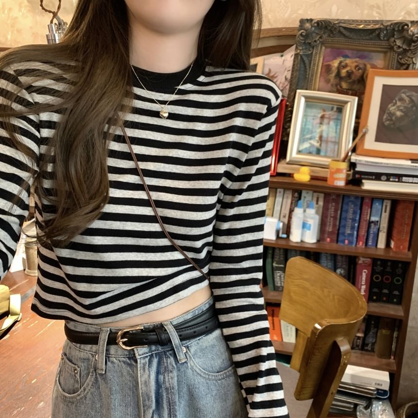 Long-Sleeve Crewneck Striped Tee