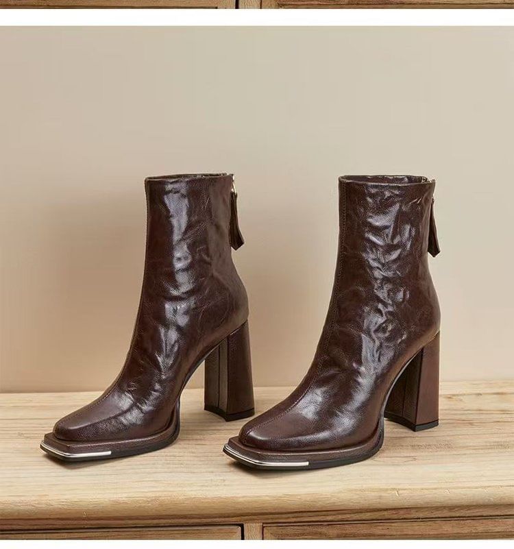 Boots Plain Chunky Heel Short