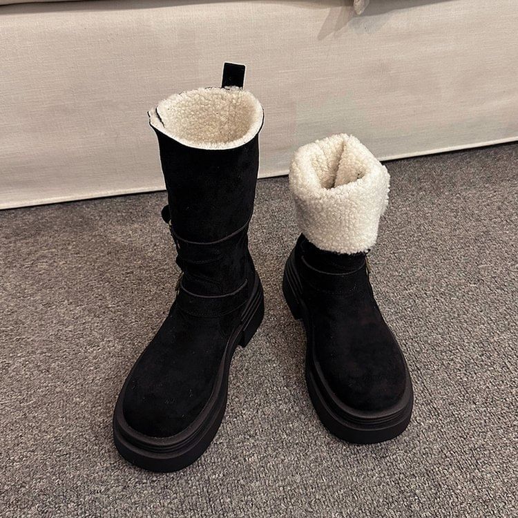 Mid Faux Boots Buckled Fur Calf