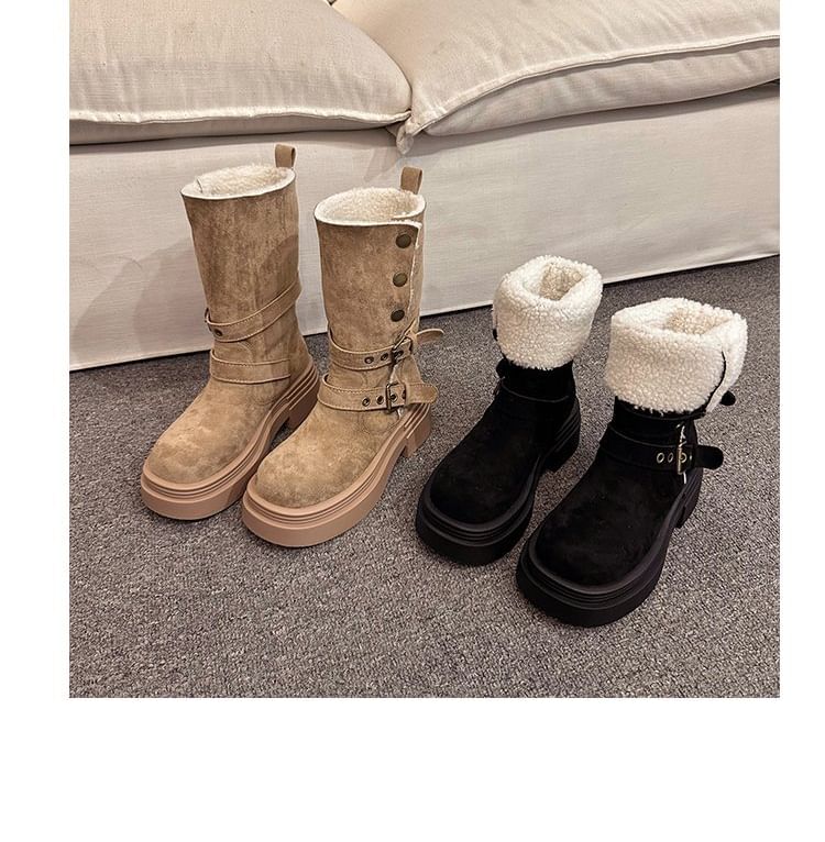 Mid Faux Boots Buckled Fur Calf