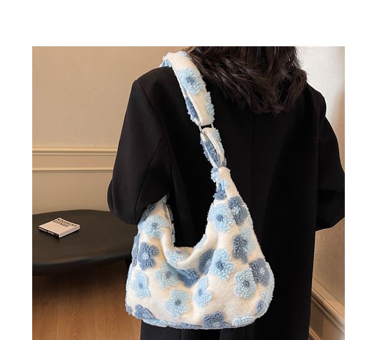 Faux Floral Shearling Bag Tote