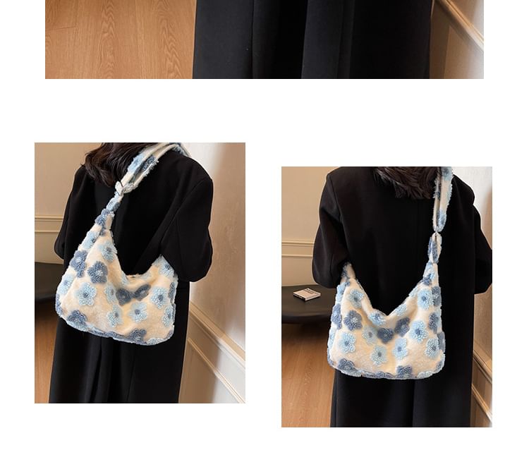 Faux Floral Shearling Bag Tote