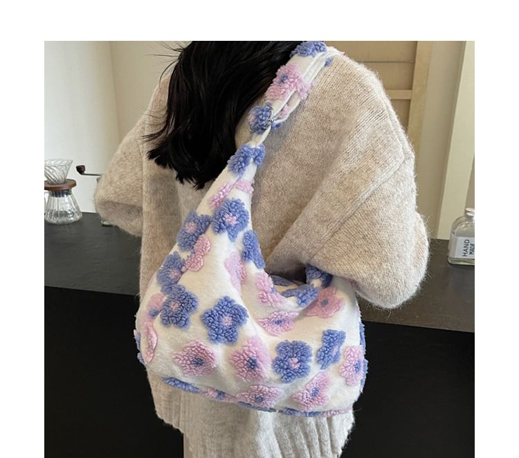Faux Floral Shearling Bag Tote