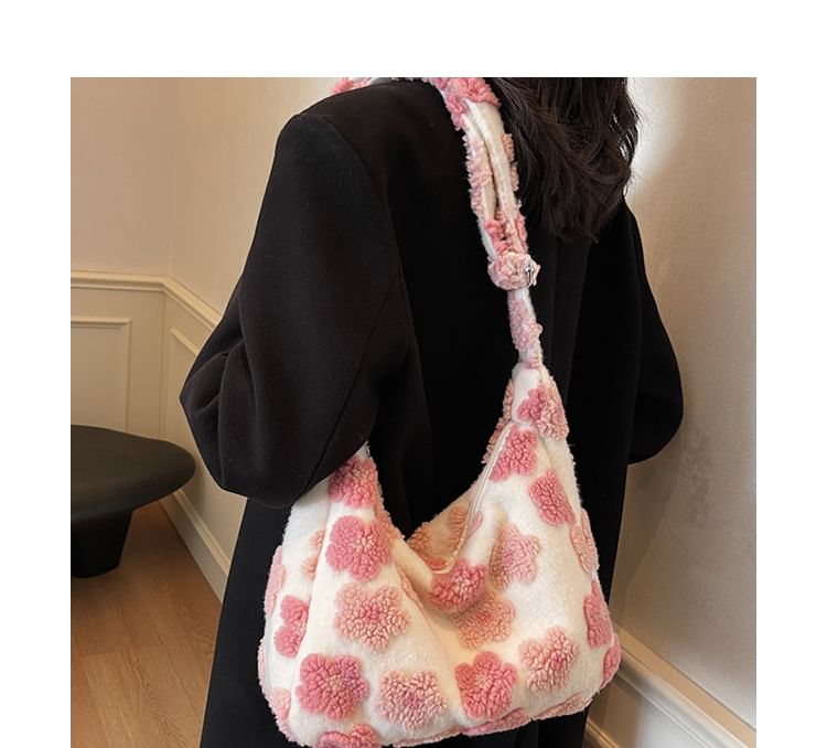Faux Floral Shearling Bag Tote