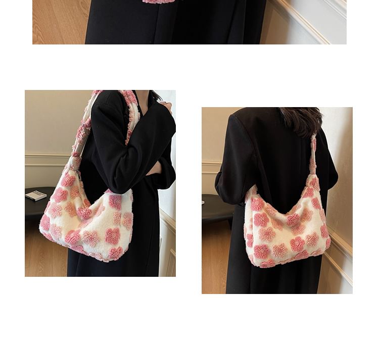 Faux Floral Shearling Bag Tote