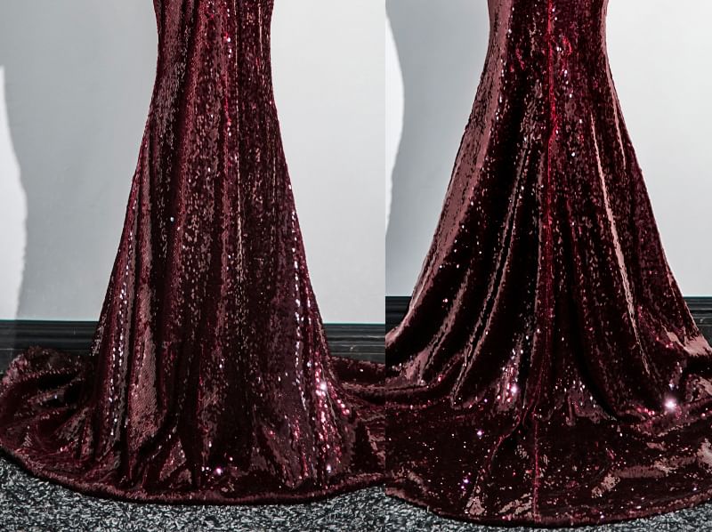 Sequin Peplum Panel Trumpet Tube Evening Gown