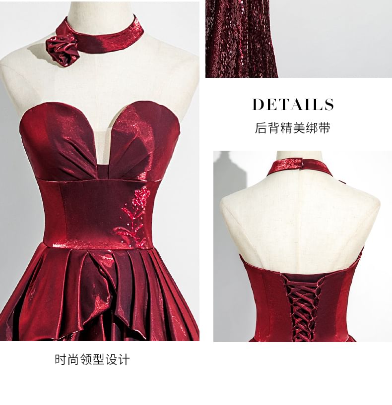 Sequin Peplum Panel Trumpet Tube Evening Gown