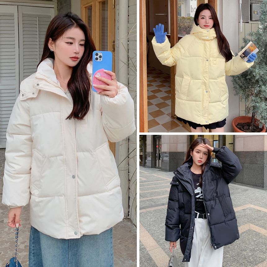 Hooded Button-Up Puffer Jacket