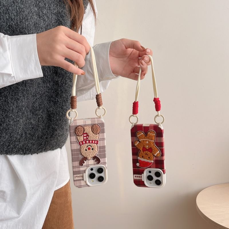 Phone Strap Embroidered Christmas Case