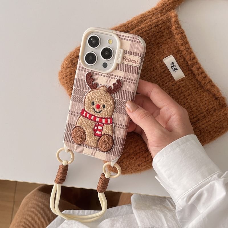 Phone Strap Embroidered Christmas Case