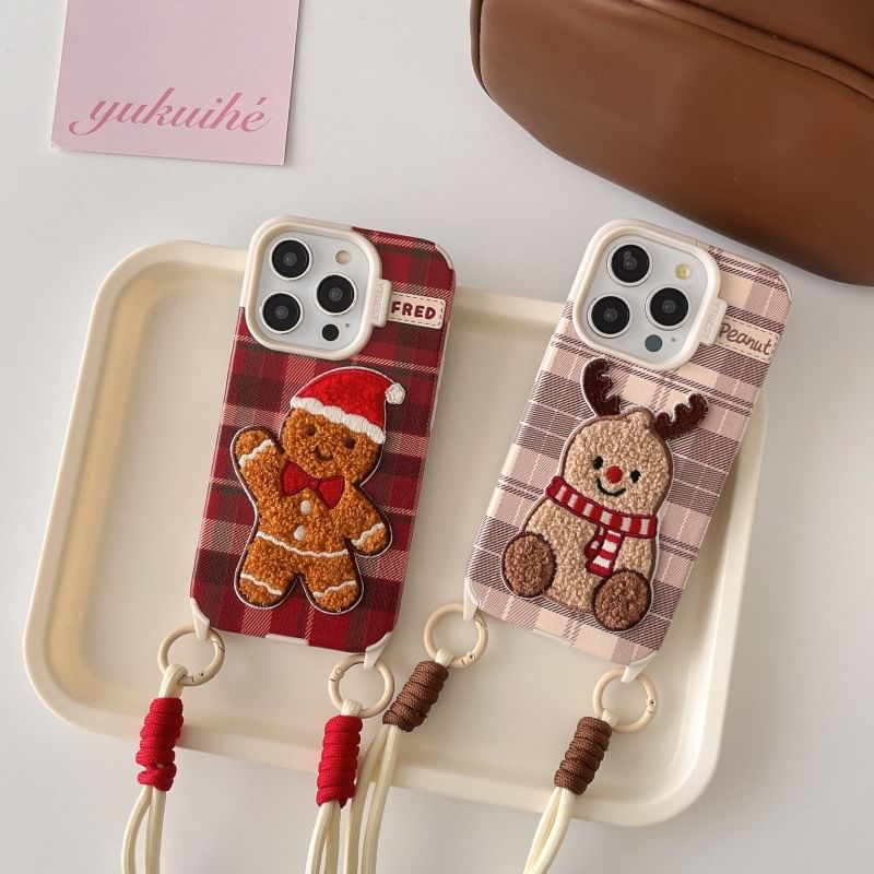 Phone Strap Embroidered Christmas Case