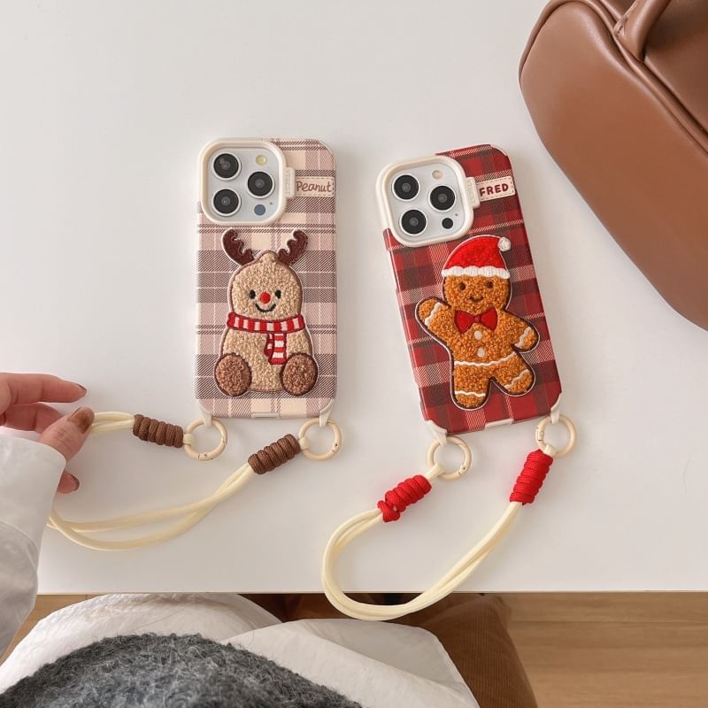 Phone Strap Embroidered Christmas Case
