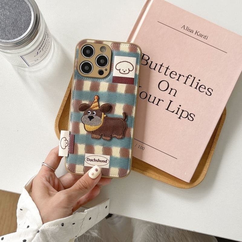 Phone Case Dog Applique Faux Leather