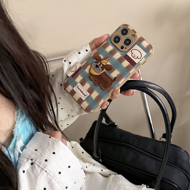 Phone Case Dog Applique Faux Leather