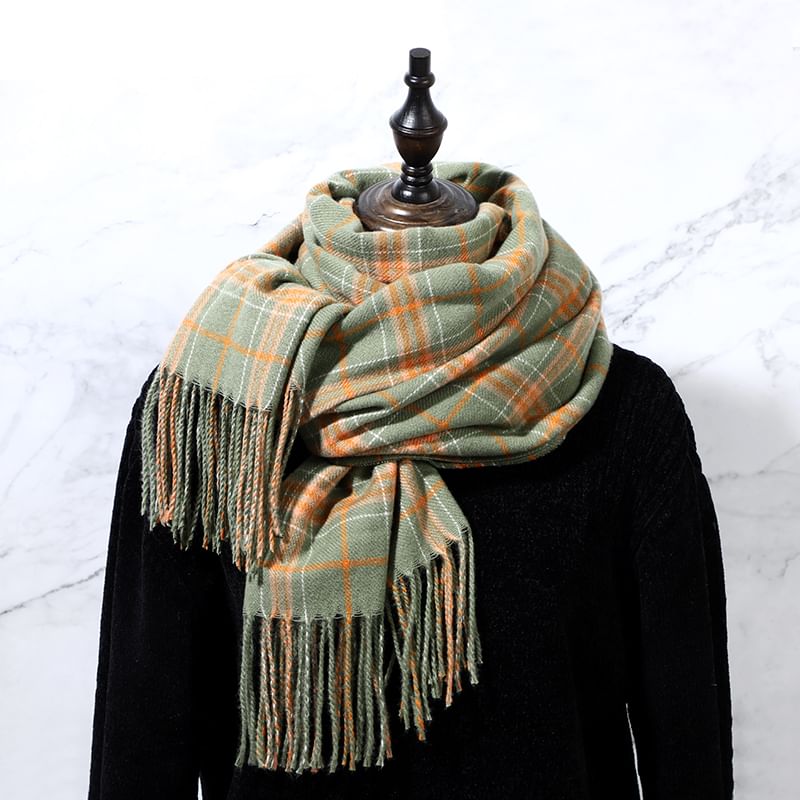 Fringe Plaid Scarf