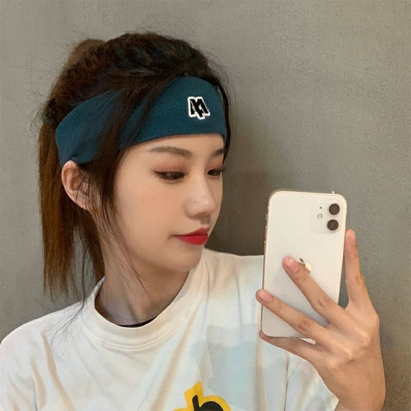 Headband Lettering Embroidered Knit