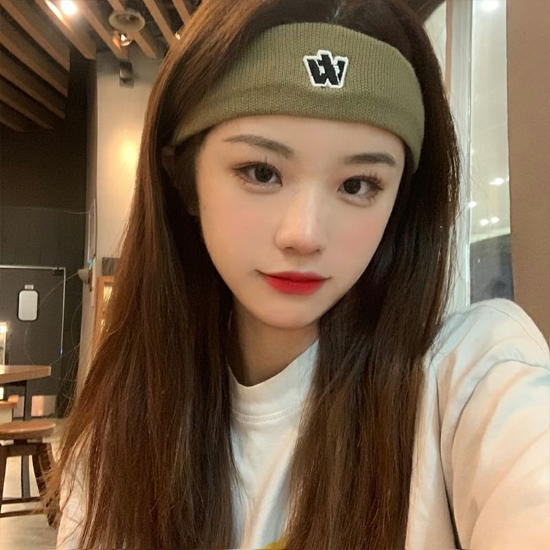 Headband Lettering Embroidered Knit