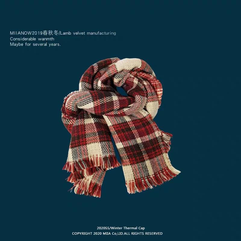 Embroidered Plaid Lettering Scarf Plain /