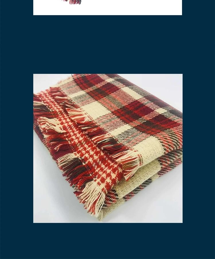 Embroidered Plaid Lettering Scarf Plain /