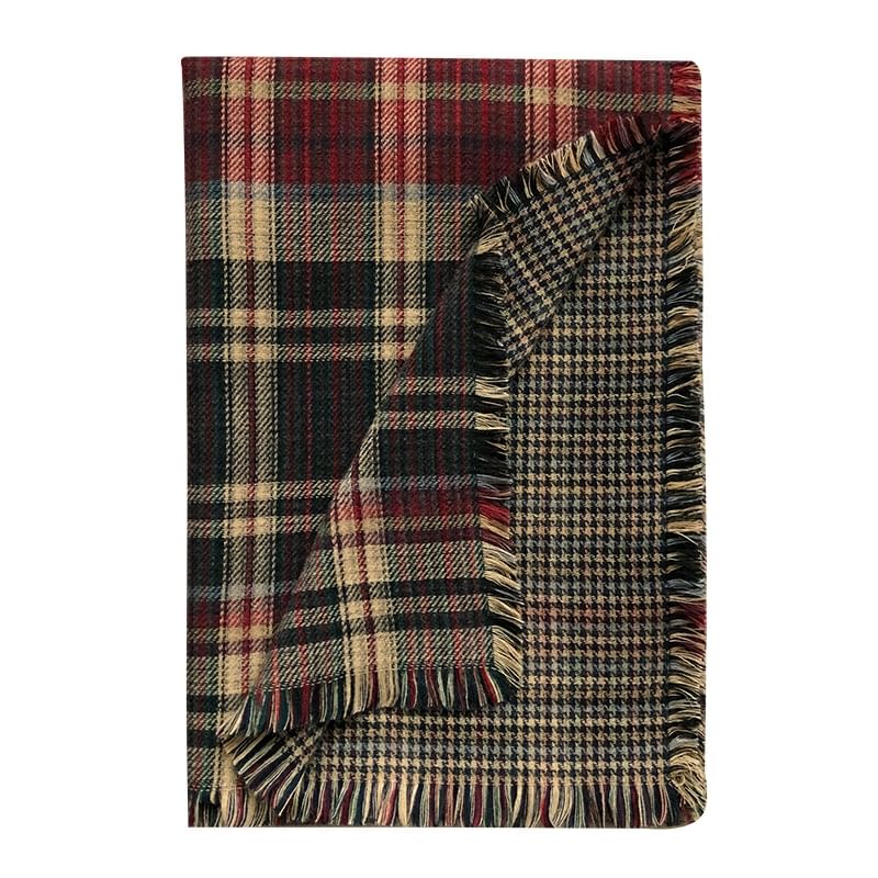 Embroidered Plaid Lettering Scarf Plain /