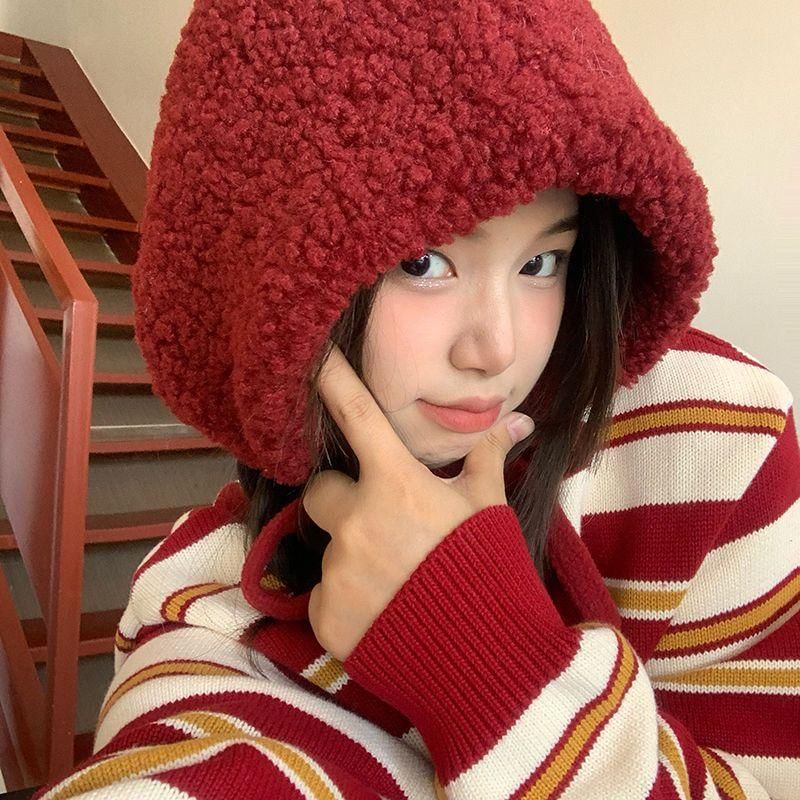 / Tie-Up Fleece Plain Hat Beanie Knit Cable