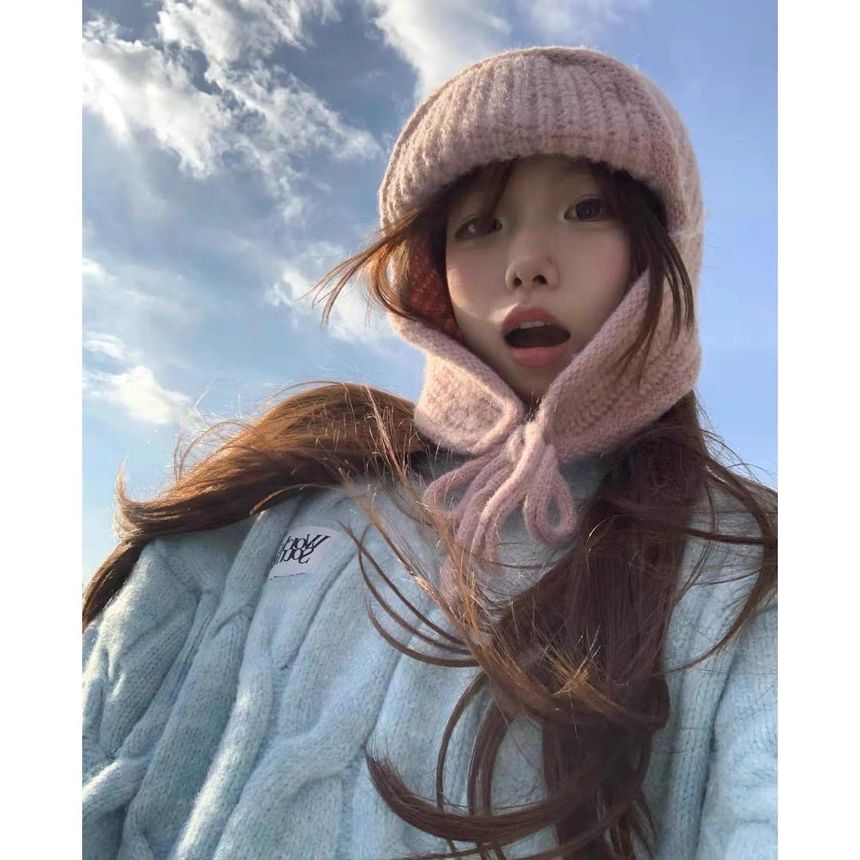 Plain Balaclava Bear Hat / Knit Fluffy