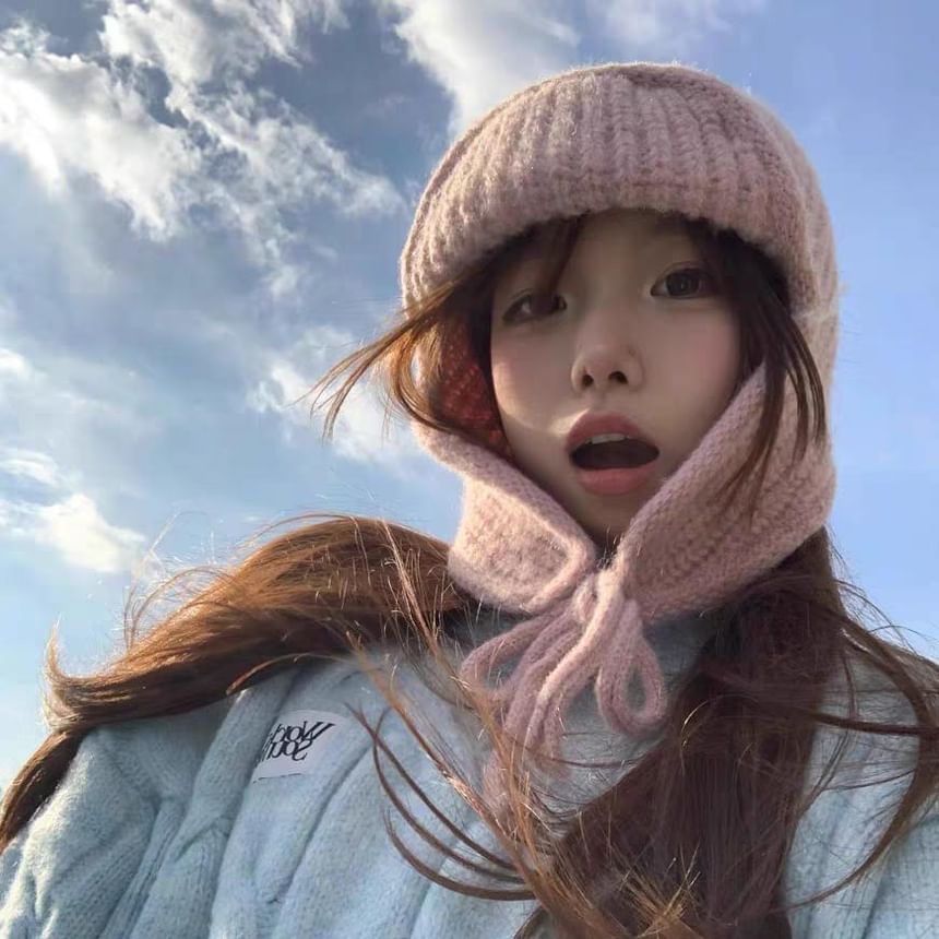 Plain Balaclava Bear Hat / Knit Fluffy