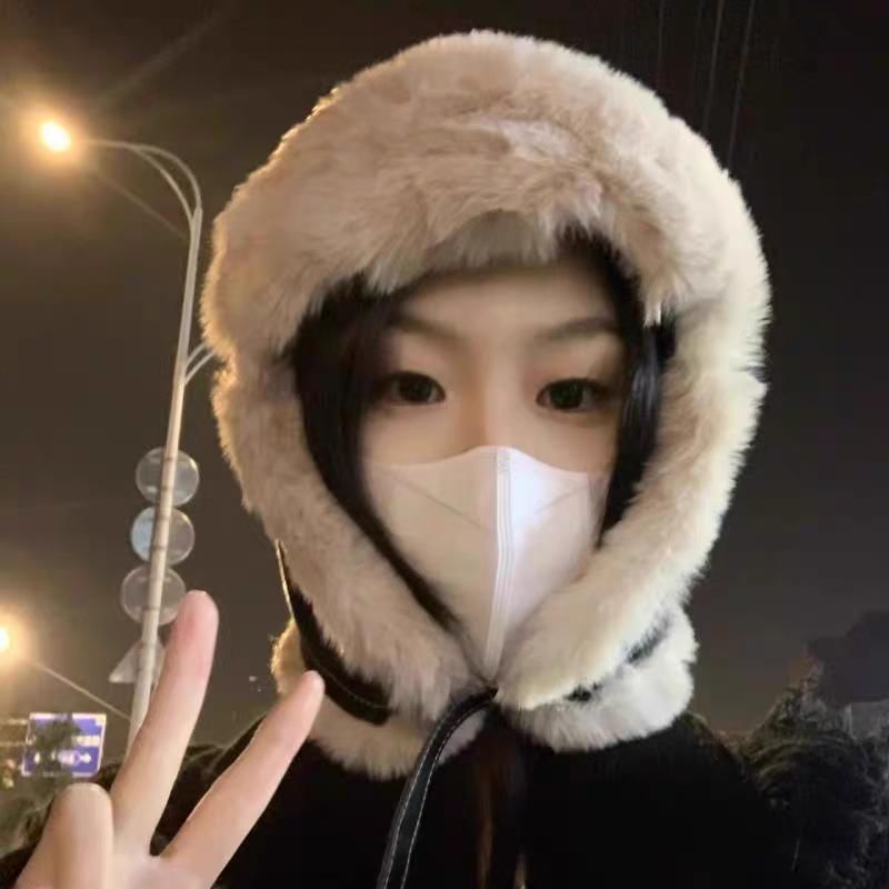 Hat Fluffy / Plain Leather Trapper Faux Panel