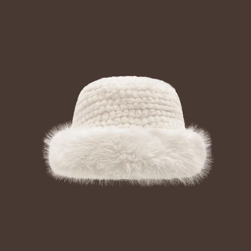 Hat Fluffy / Plain Leather Trapper Faux Panel